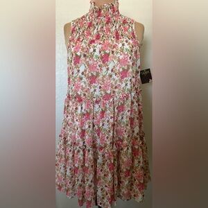 Taylor Pink Floral High-Neck Mini Dress